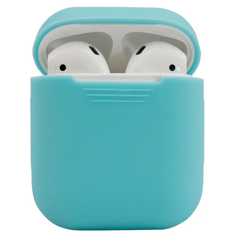 Silicone protective cover for compatible Apple AirPods in multiple colour options.