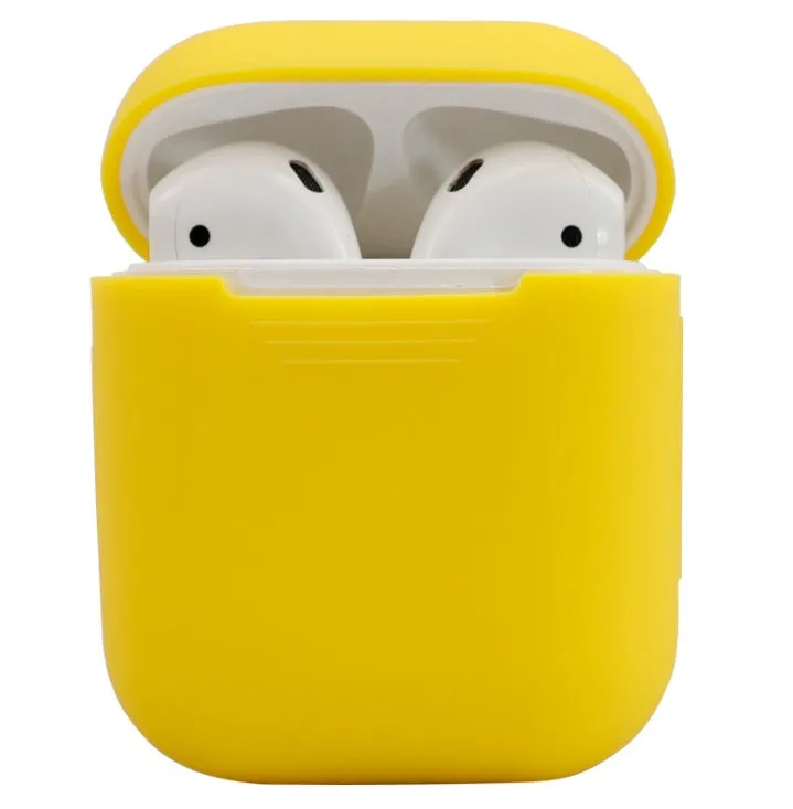 Silicone protective cover for compatible Apple AirPods in multiple colour options.