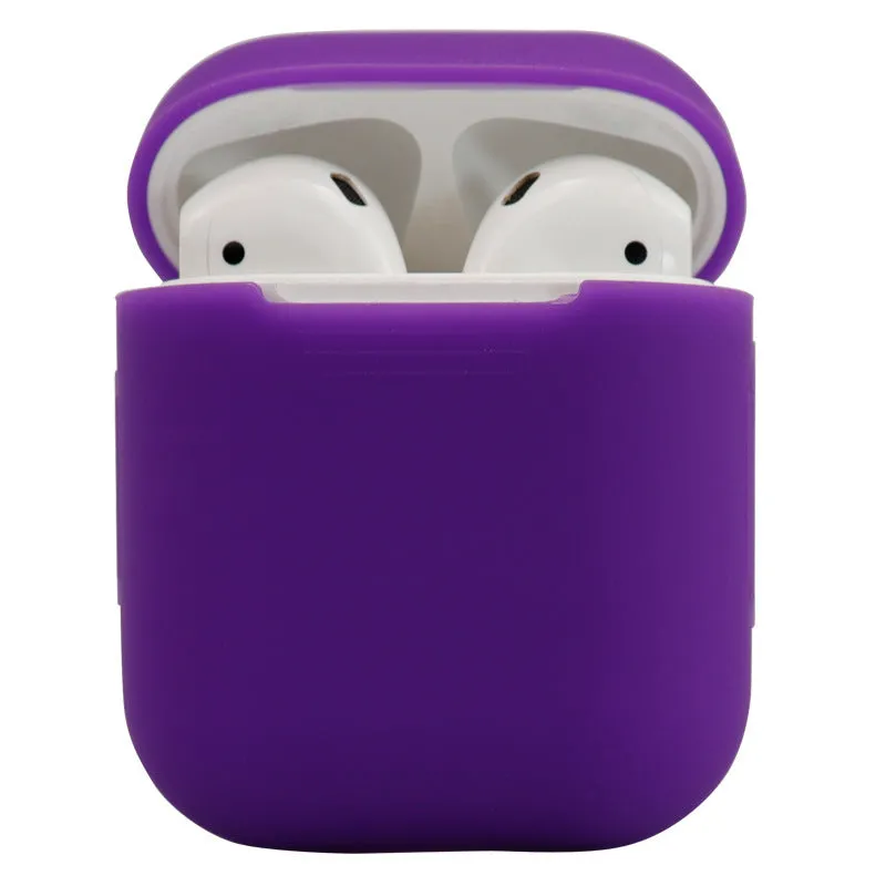 Silicone protective cover for compatible Apple AirPods in multiple colour options.