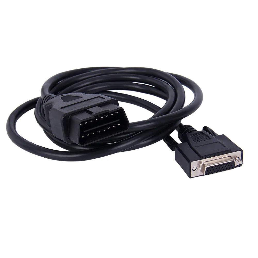 Black OBD2 male to DB26 female extension cable 180cm long with connectors visible
