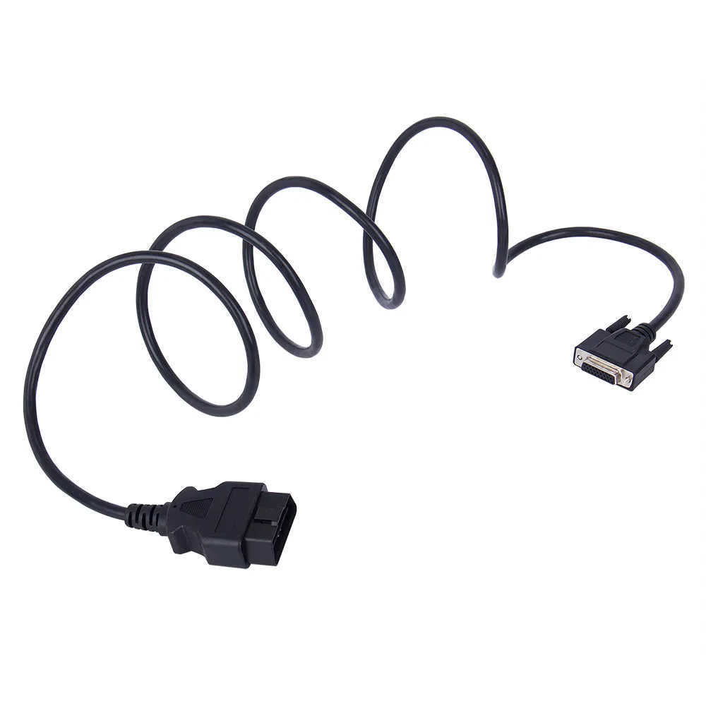 Black OBD2 male to DB26 female extension cable 180cm long with connectors visible