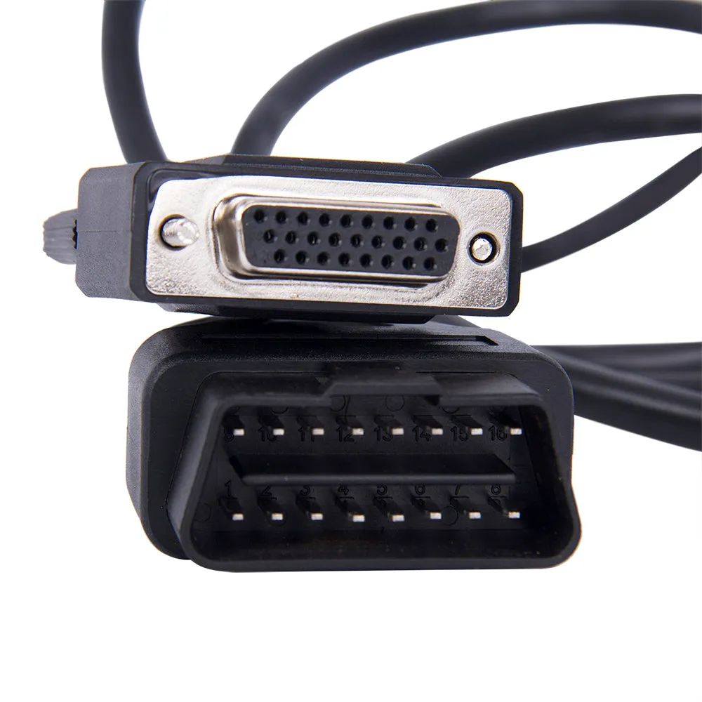 Black OBD2 male to DB26 female extension cable 180cm long with connectors visible