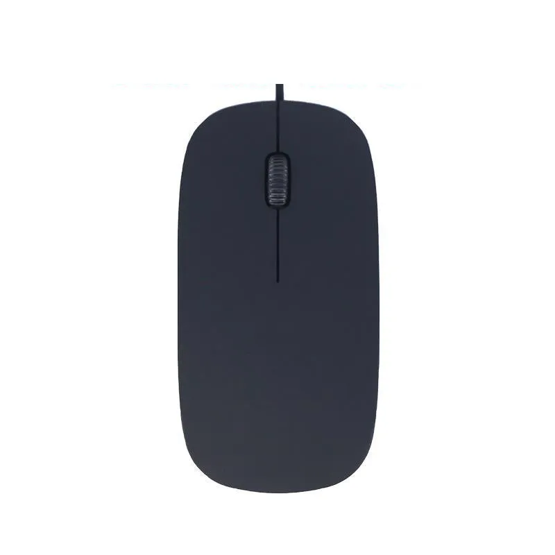 Ultra-thin wired mouse in mute black with USB cable and compact 110x58x21mm profile