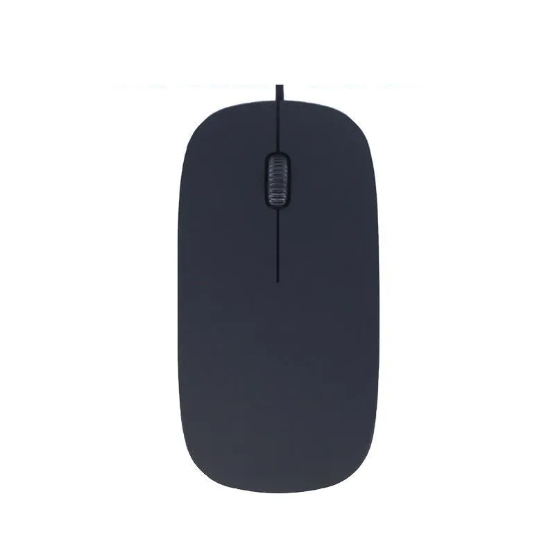 Ultra-thin wired mouse in mute black with USB cable and compact 110x58x21mm profile