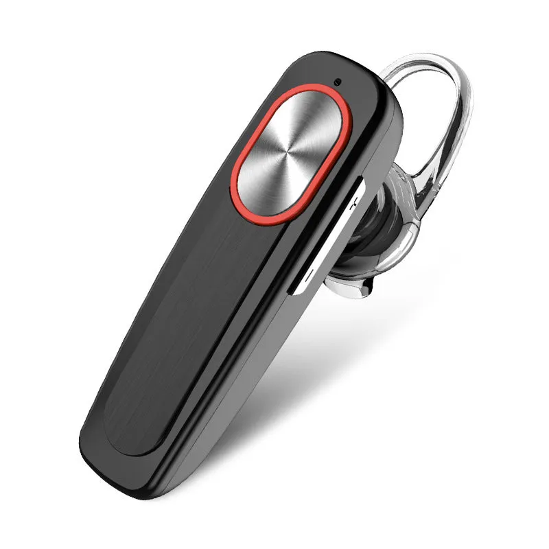L9 mono Bluetooth headset with power display, ear hook, and silicone ear cap, black colour