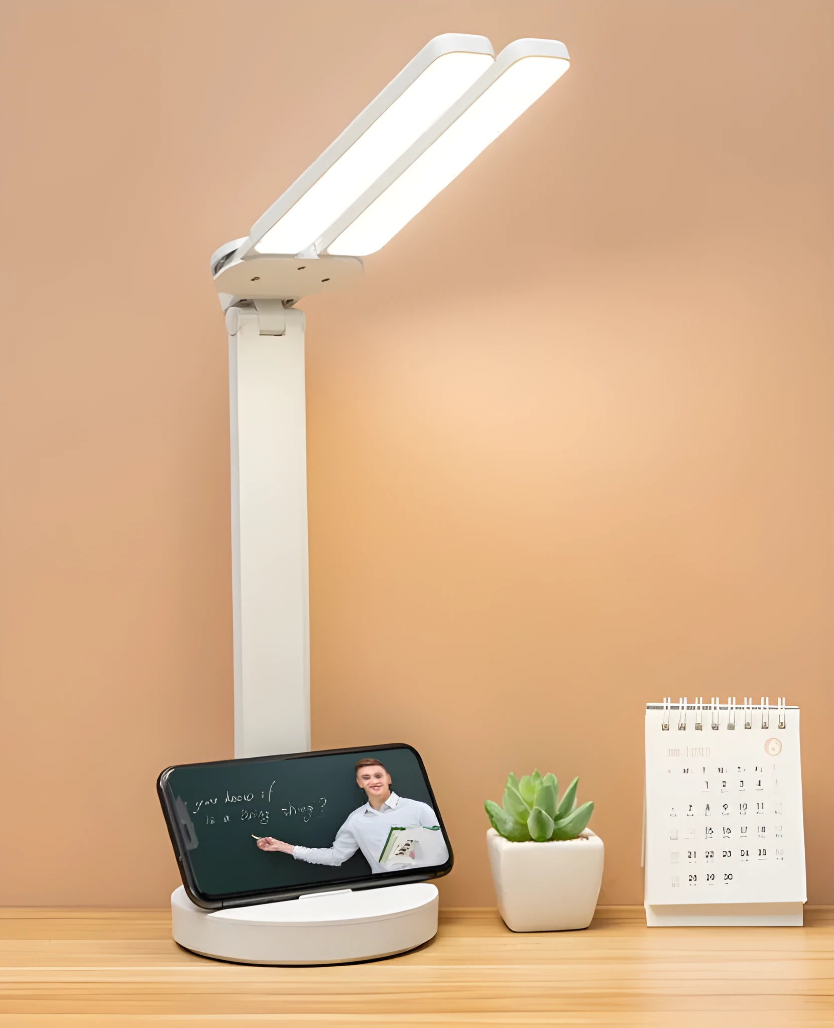 Eye protection LED rechargeable student desk lamp with double-head folding design and touch switch