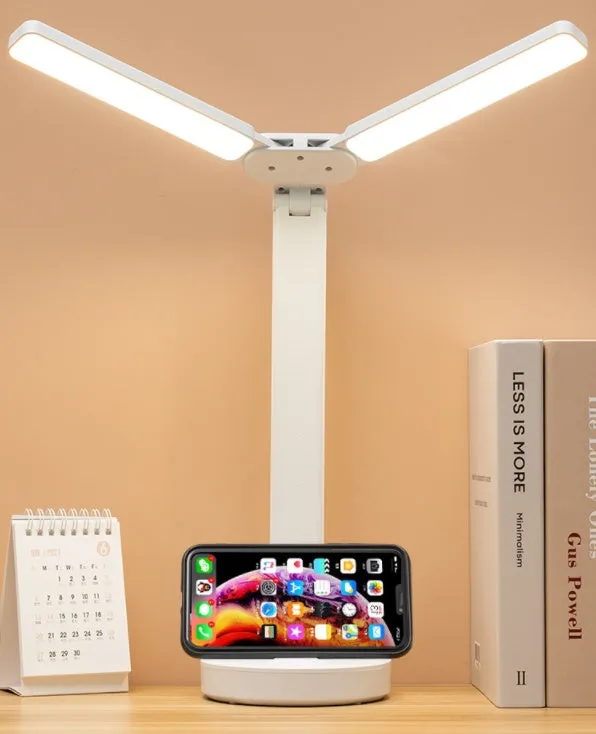 Eye protection LED rechargeable student desk lamp with double-head folding design and touch switch