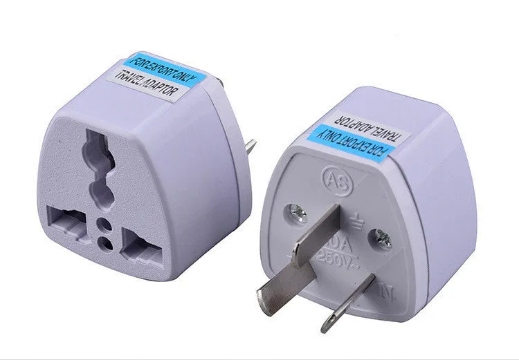 Compact black three-outlet travel plug converter adapter with AU plug type on a white background