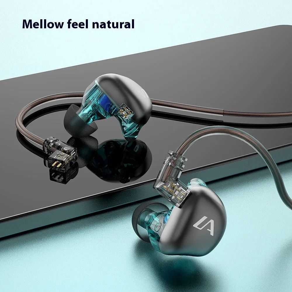 LE3 in-ear wired headset with ear-hook design and silver-plated cable