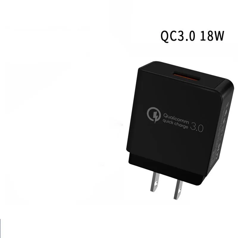 18W QC3.0 USB charger in white with EU plug, measuring 63x40x22mm