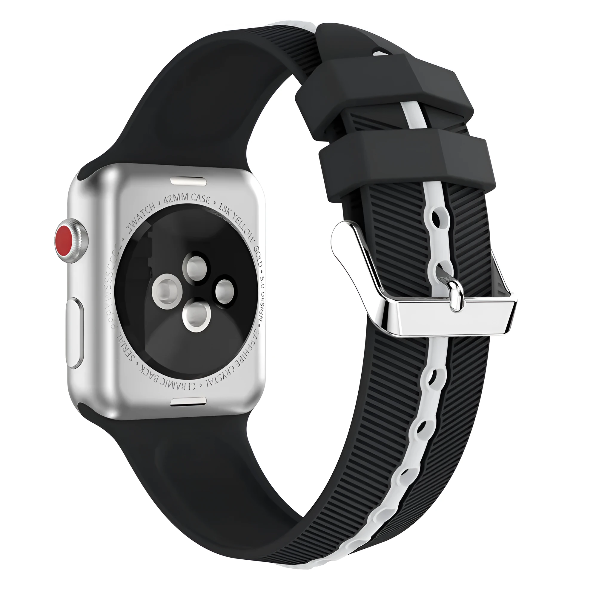 Two-colour arrow silicone sports wristband for Samsung Galaxy Gear Sport, black and white design on white background