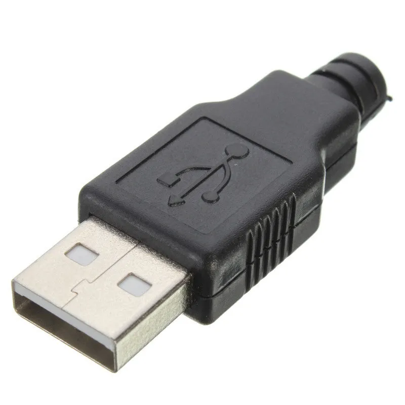 Pack of 10 black USB Type A male 4 pin plug connectors with silver contacts on white background