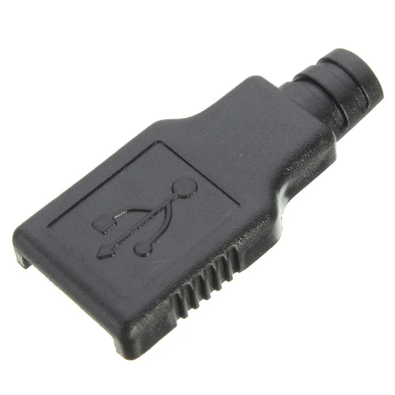 Pack of 10 black USB Type A male 4 pin plug connectors with silver contacts on white background