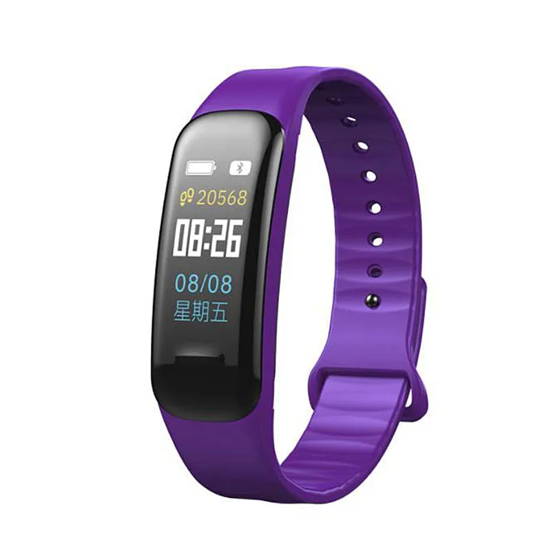 C1plus Smart Bracelet with 0.96 inch touch screen and TPU wristband, black colour, step counting display
