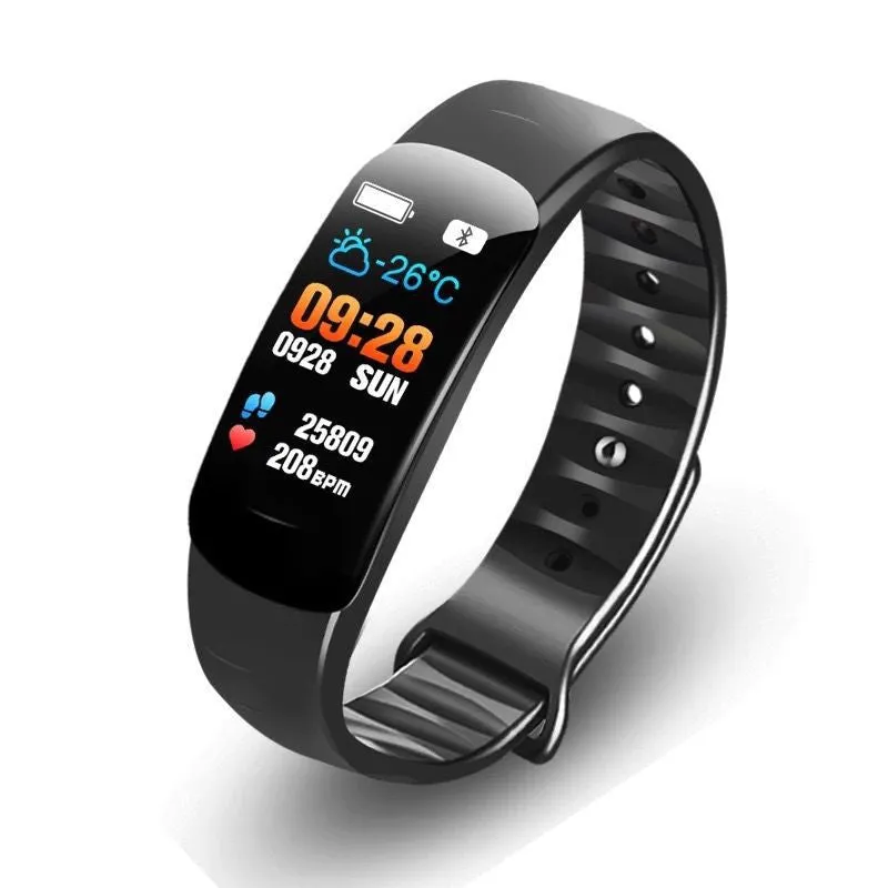 C1plus Smart Bracelet with 0.96 inch touch screen and TPU wristband, black colour, step counting display