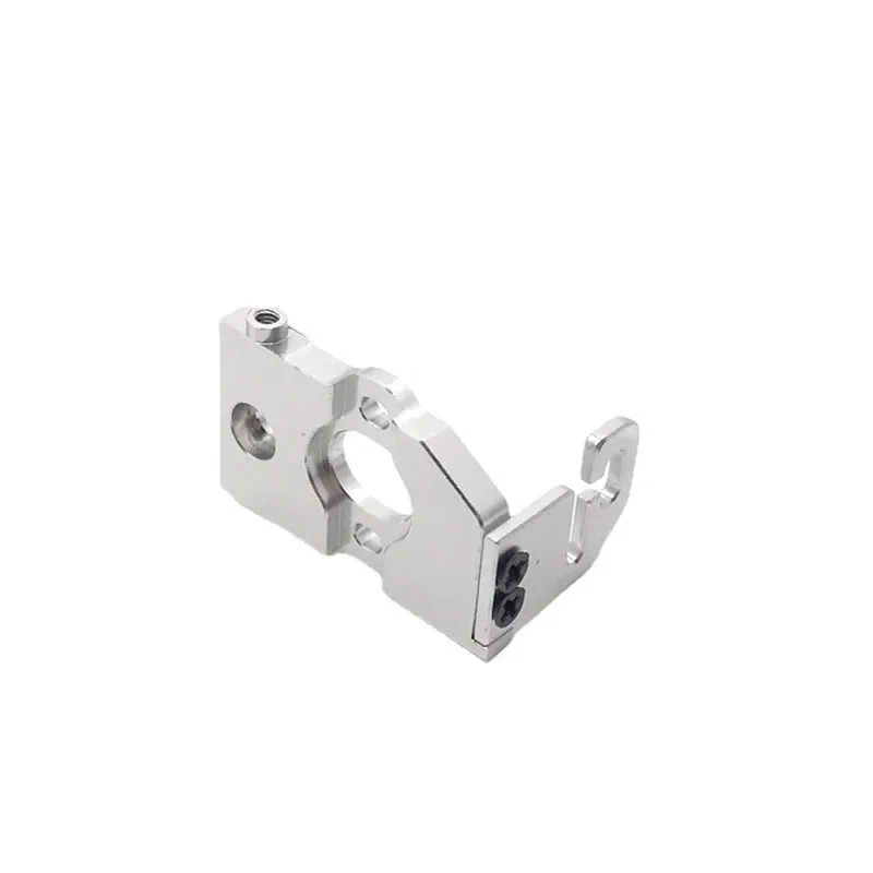 Metal motor holder for Weili 1/28 RC car in silver and blue on white background