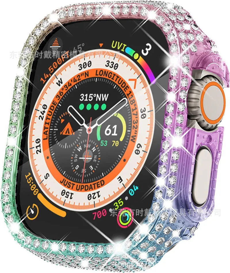 Full diamond cut-out PC smart watch protective case for 49mm iWatch in transparent colour