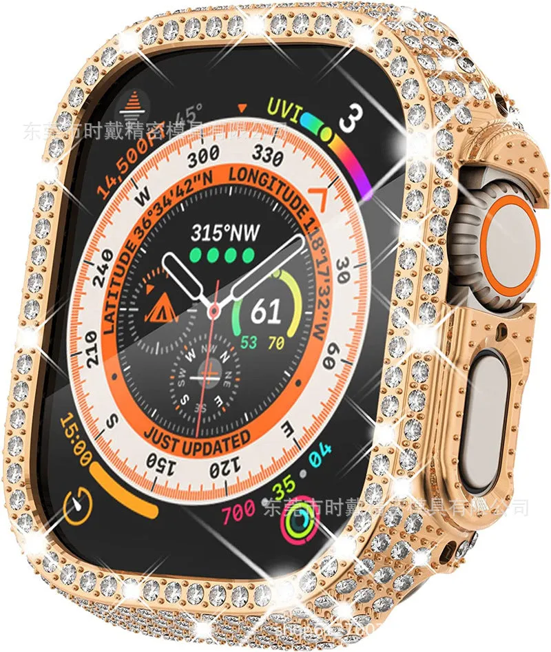 Full diamond cut-out PC smart watch protective case for 49mm iWatch in transparent colour
