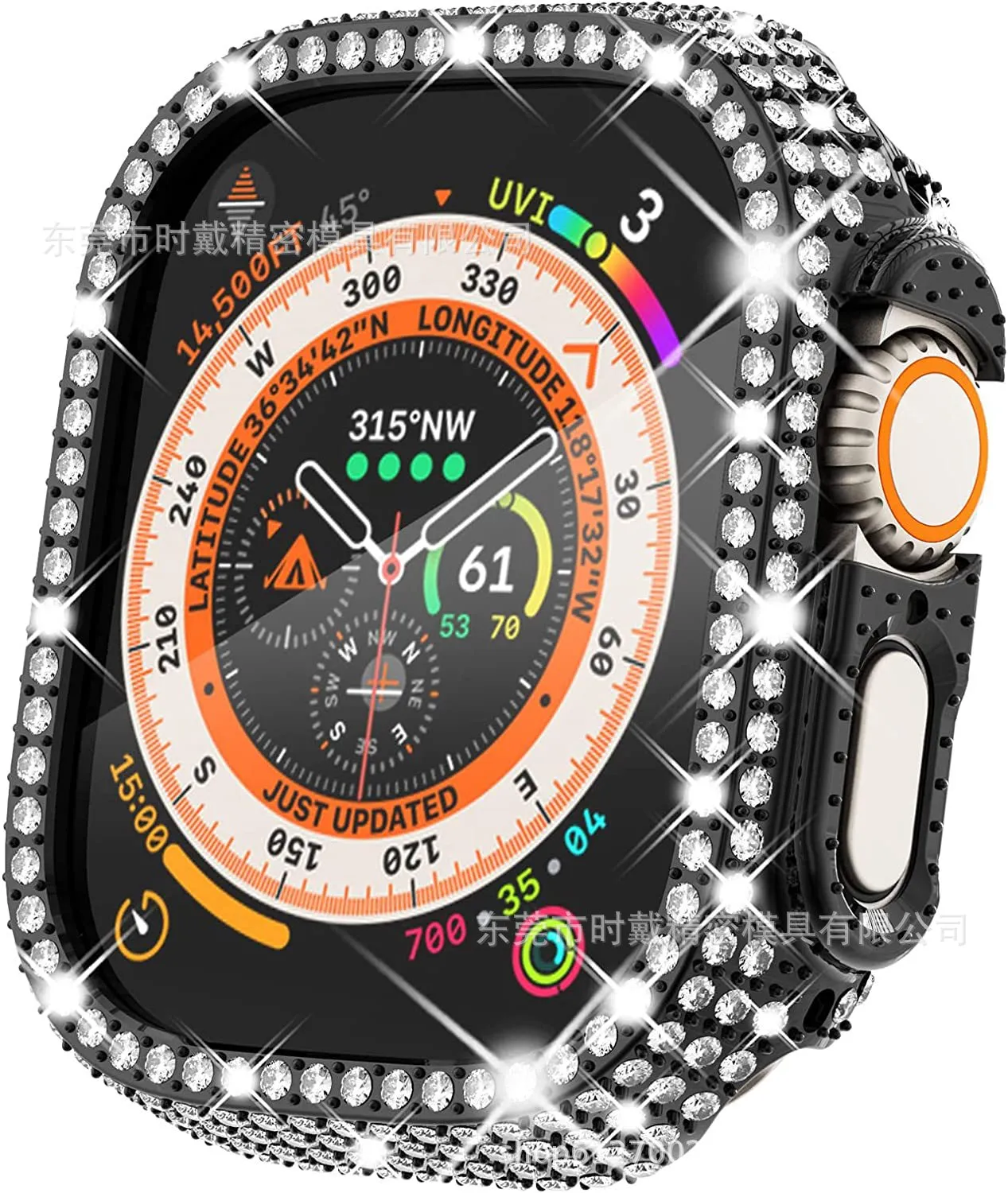Full diamond cut-out PC smart watch protective case for 49mm iWatch in transparent colour