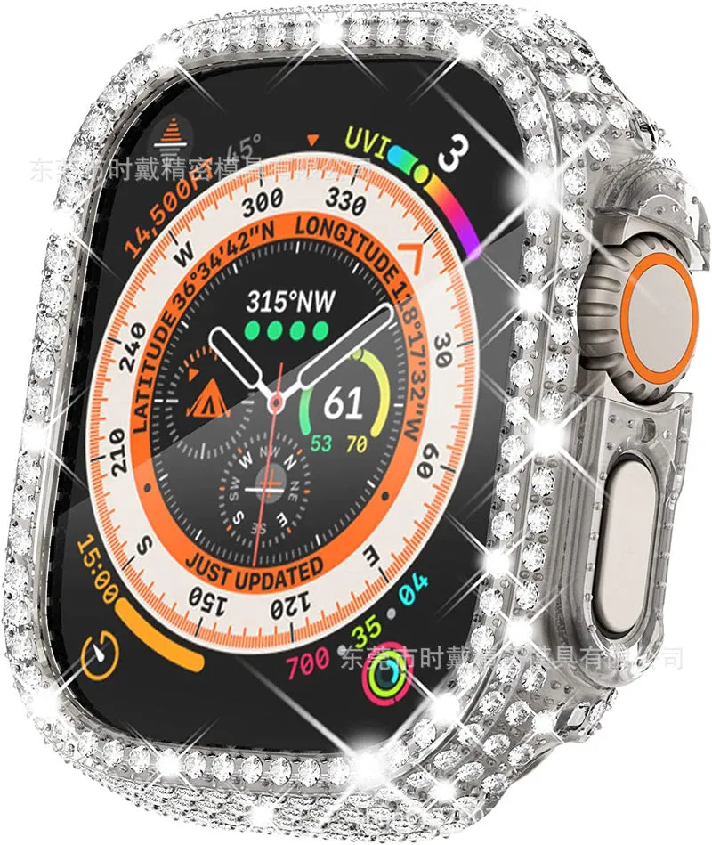 Full diamond cut-out PC smart watch protective case for 49mm iWatch in transparent colour