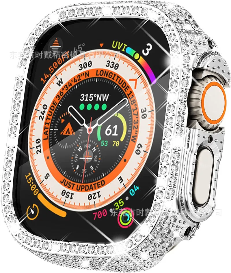 Full diamond cut-out PC smart watch protective case for 49mm iWatch in transparent colour