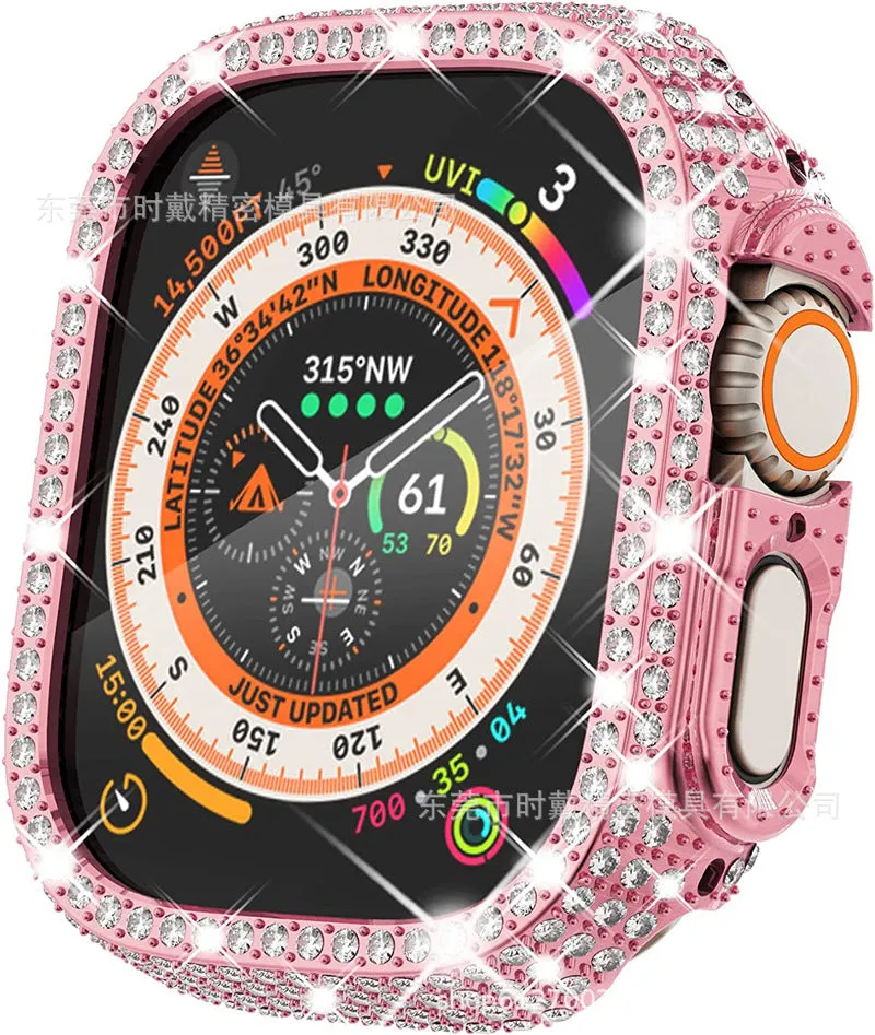 Full diamond cut-out PC smart watch protective case for 49mm iWatch in transparent colour