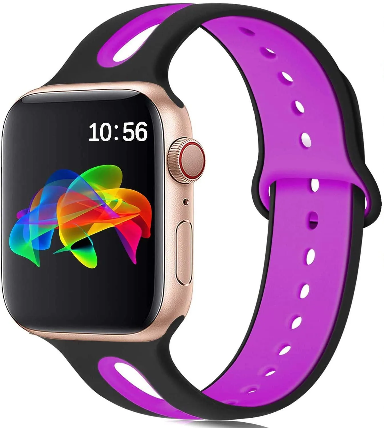 Apple Watch compatible silicone strap with 6-hole sport design in multiple colour options