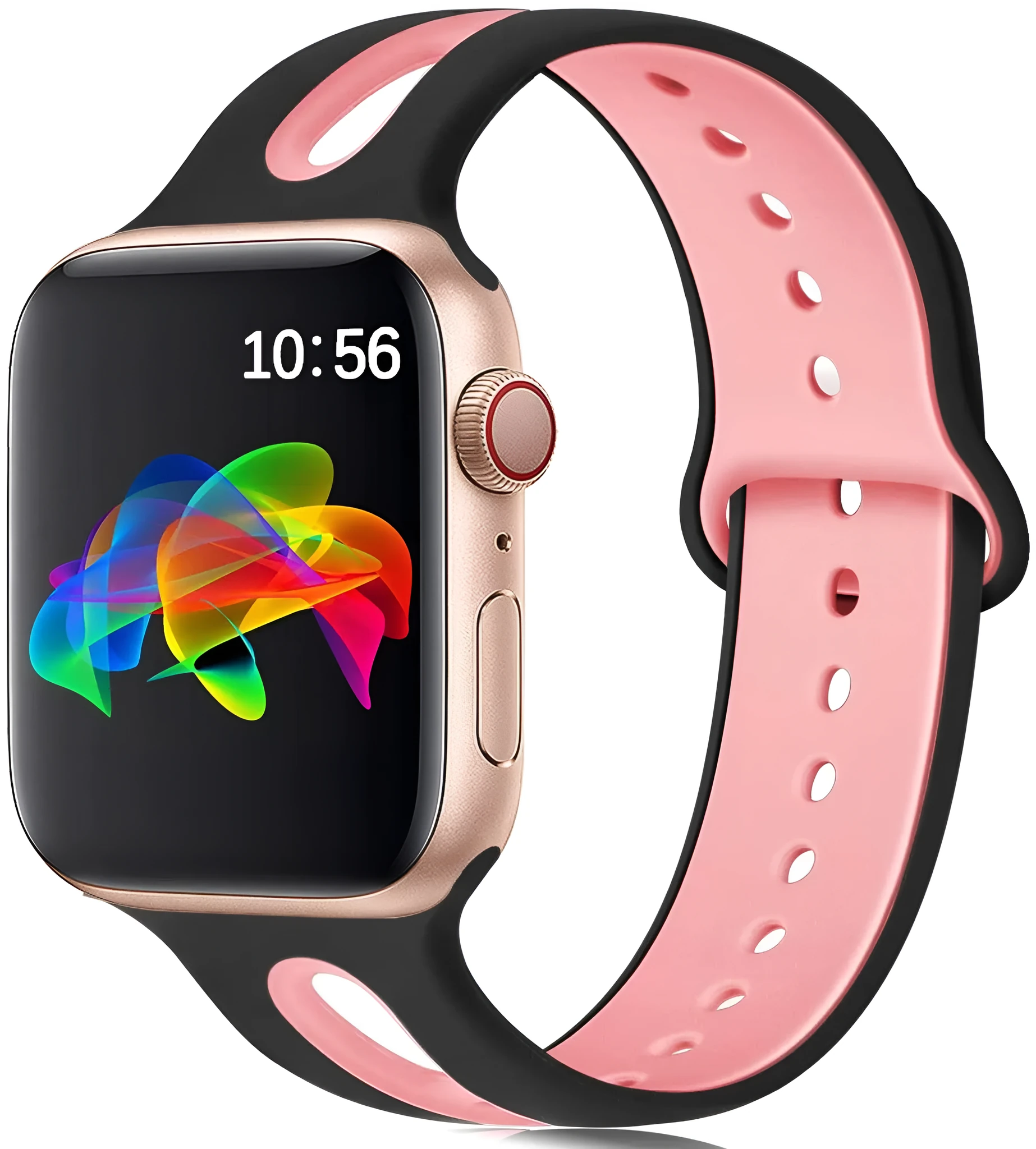 Apple Watch compatible silicone strap with 6-hole sport design in multiple colour options