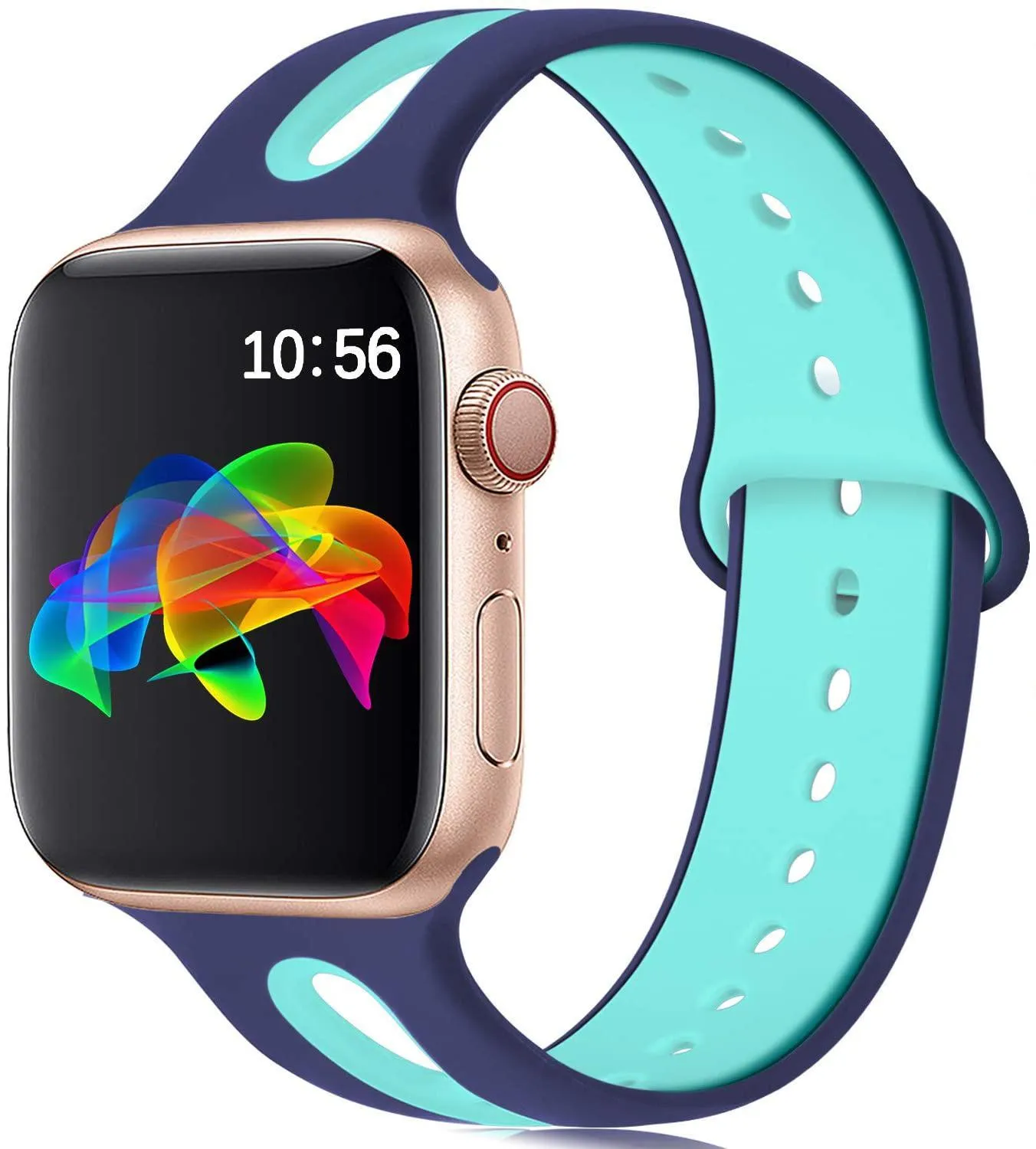 Apple Watch compatible silicone strap with 6-hole sport design in multiple colour options