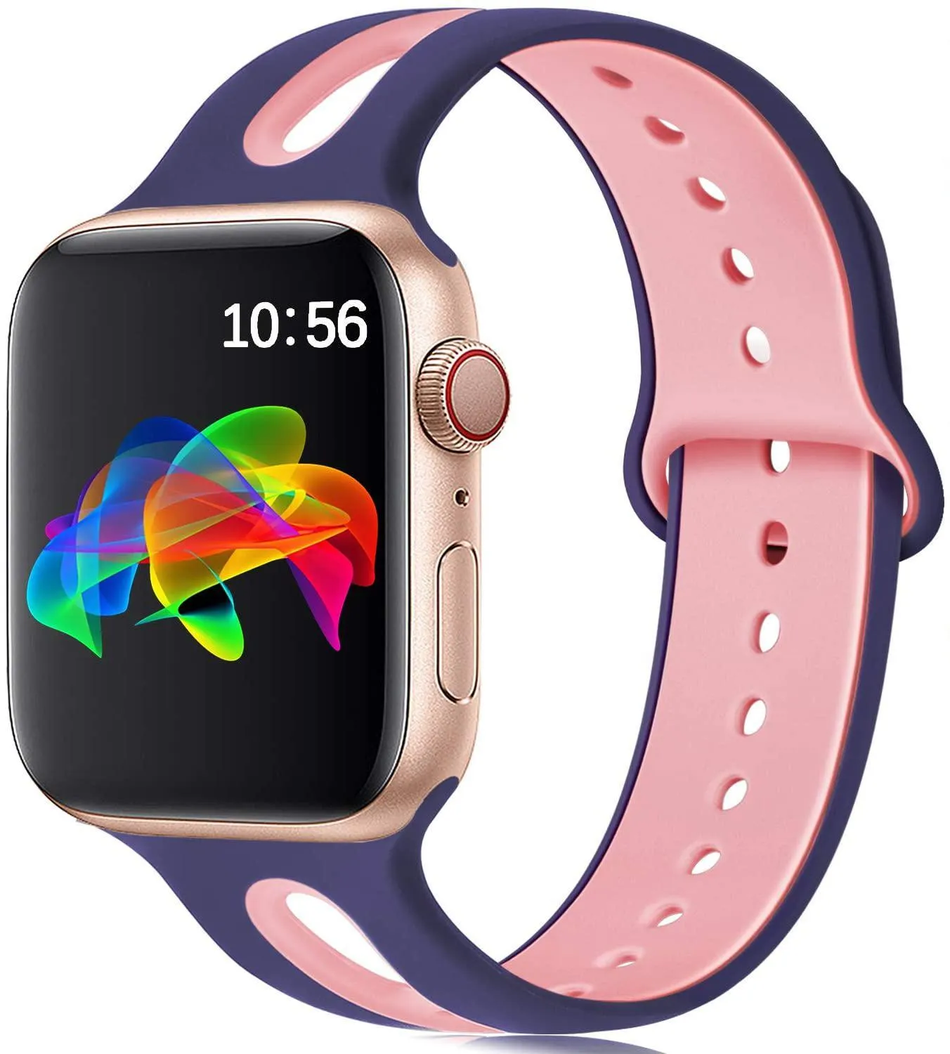 Apple Watch compatible silicone strap with 6-hole sport design in multiple colour options