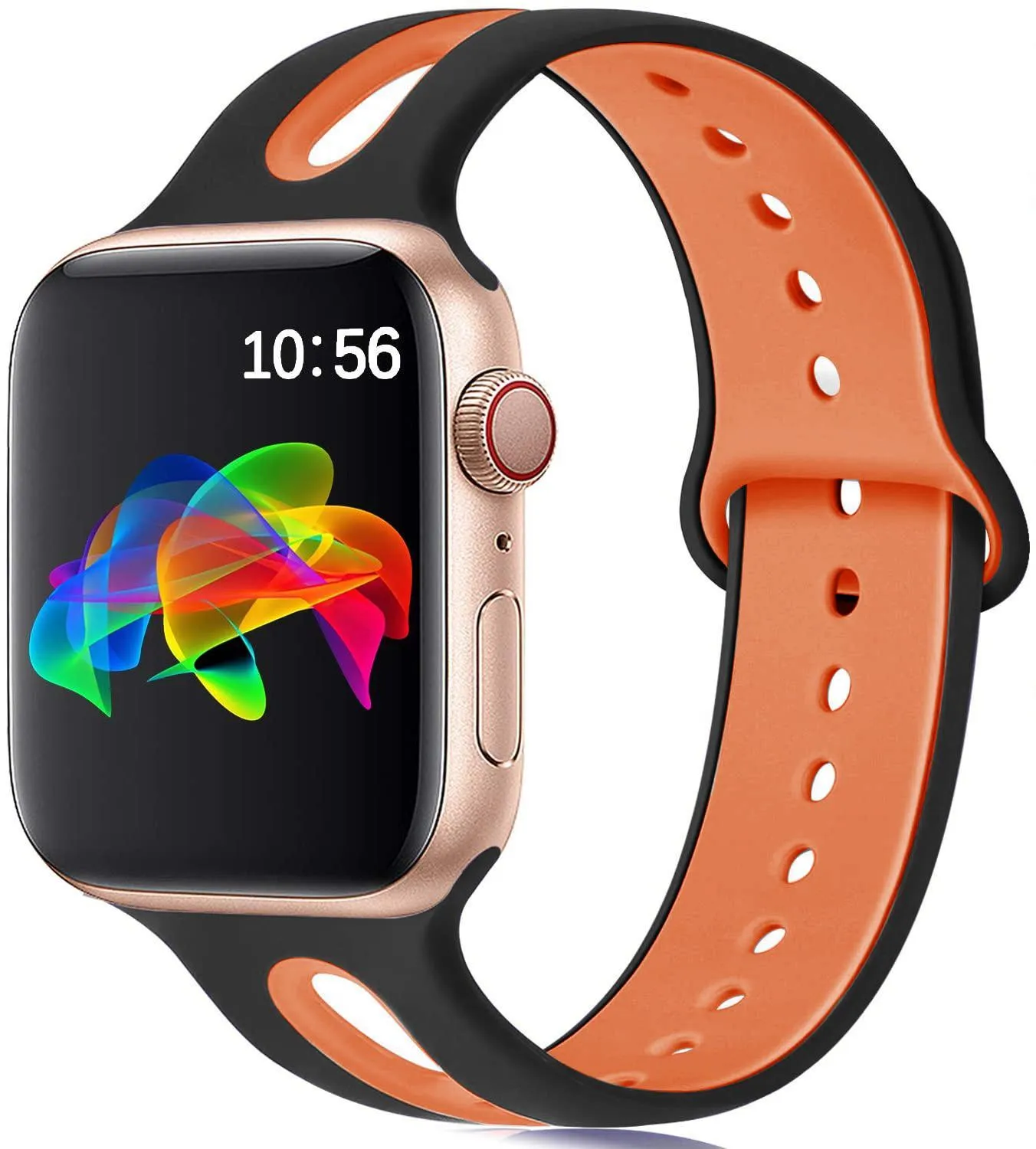 Apple Watch compatible silicone strap with 6-hole sport design in multiple colour options