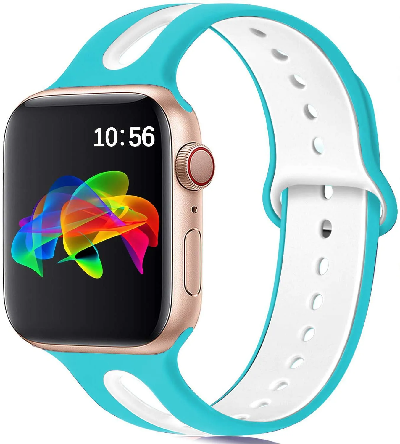 Apple Watch compatible silicone strap with 6-hole sport design in multiple colour options