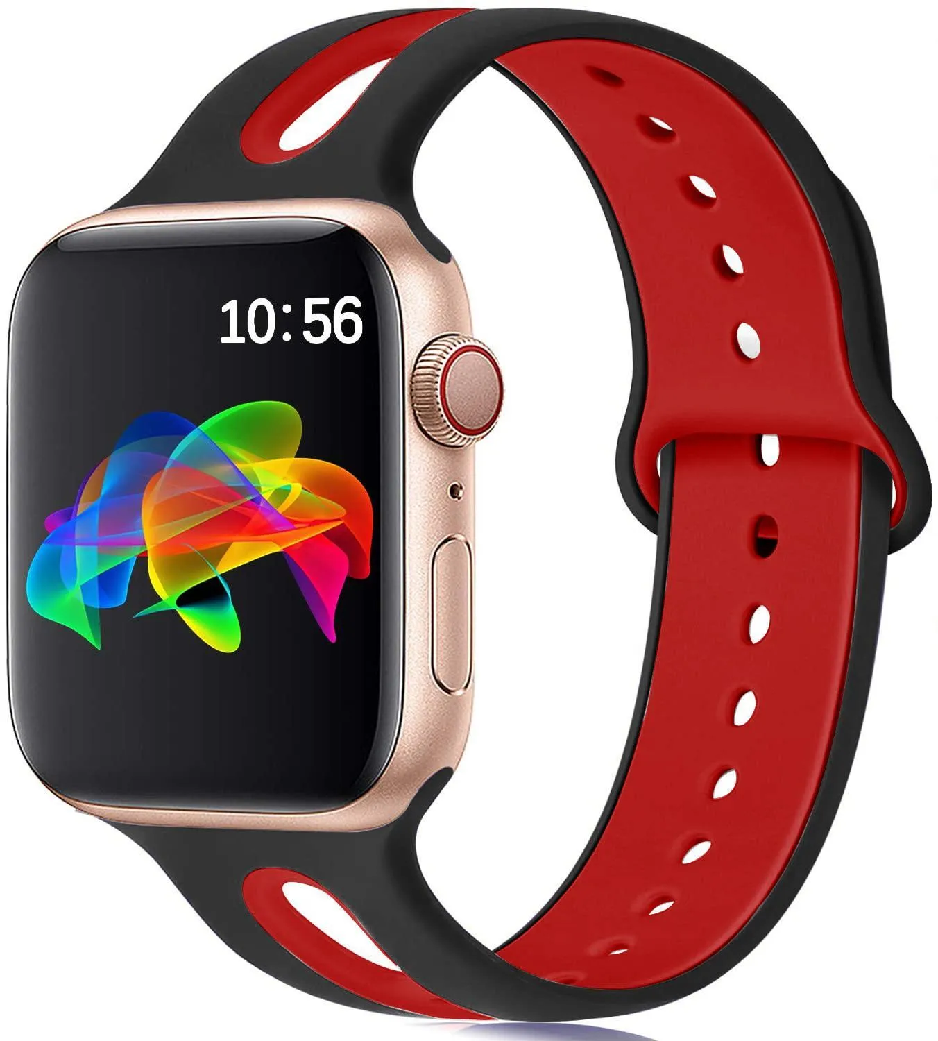 Apple Watch compatible silicone strap with 6-hole sport design in multiple colour options