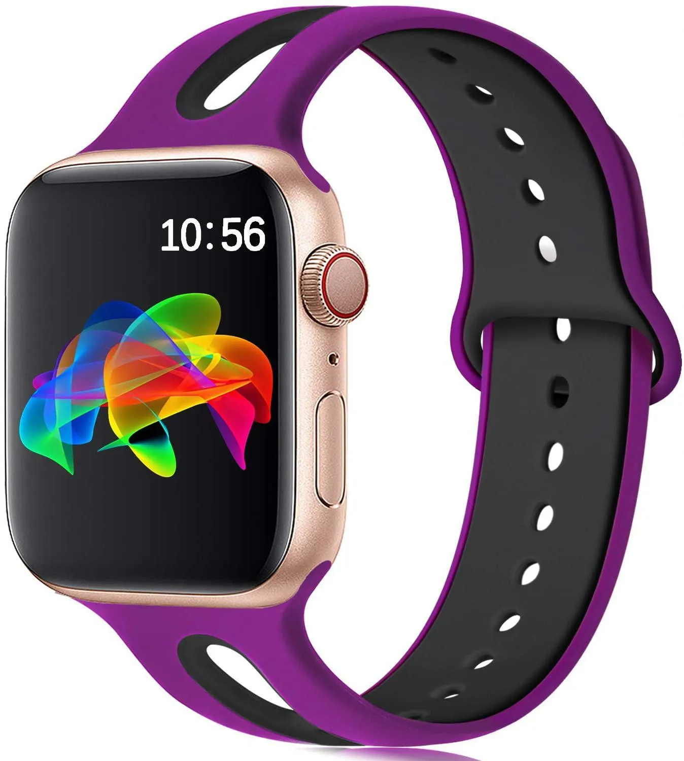 Apple Watch compatible silicone strap with 6-hole sport design in multiple colour options