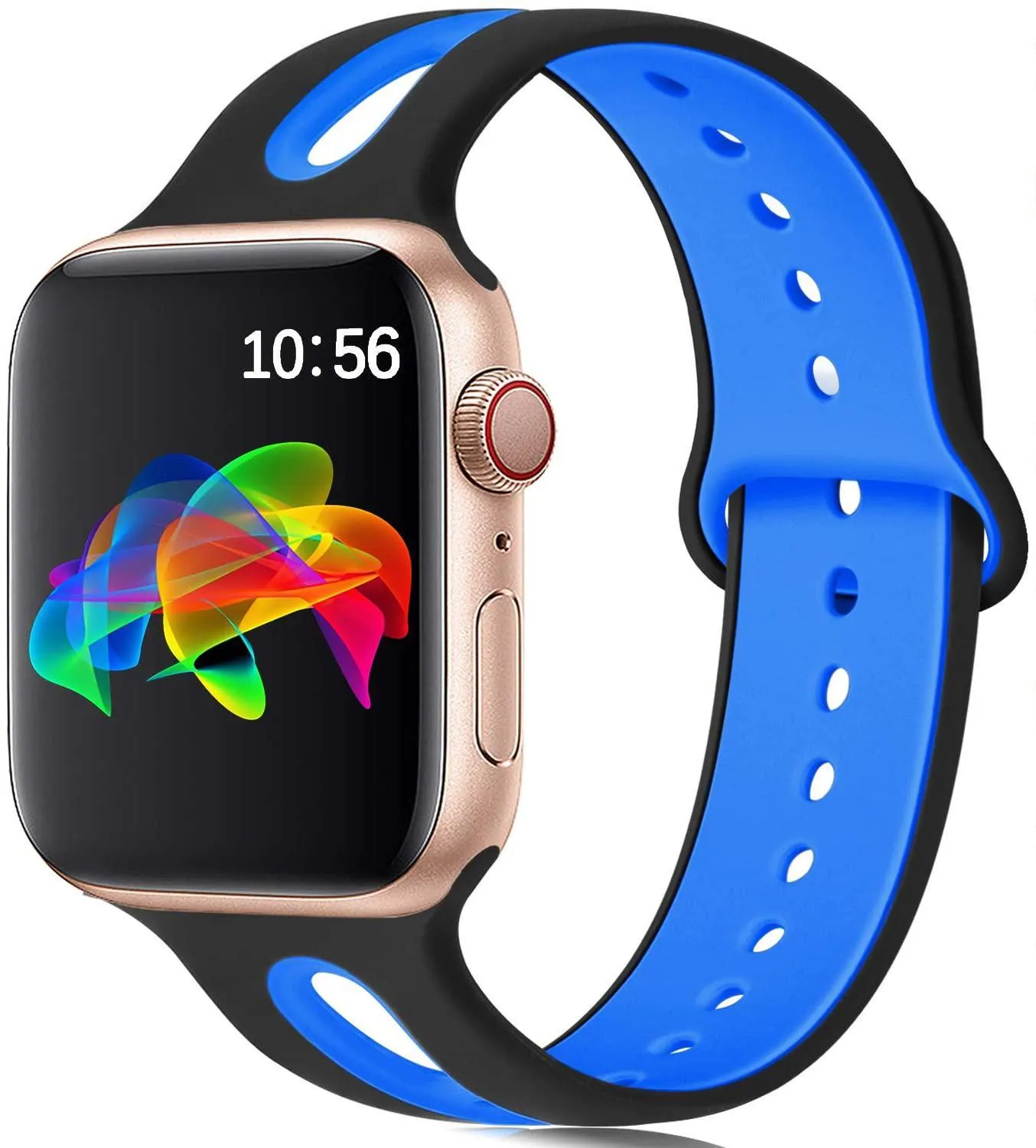 Apple Watch compatible silicone strap with 6-hole sport design in multiple colour options