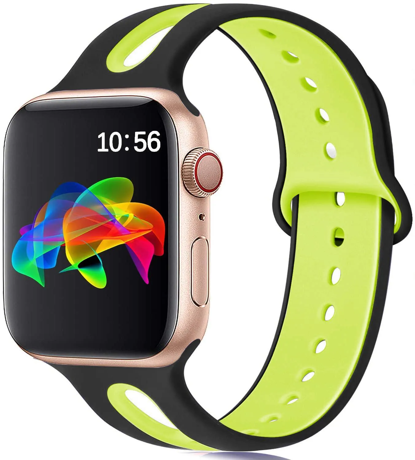 Apple Watch compatible silicone strap with 6-hole sport design in multiple colour options