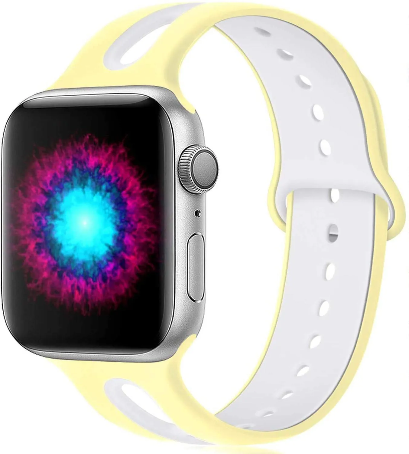 Apple Watch compatible silicone strap with 6-hole sport design in multiple colour options