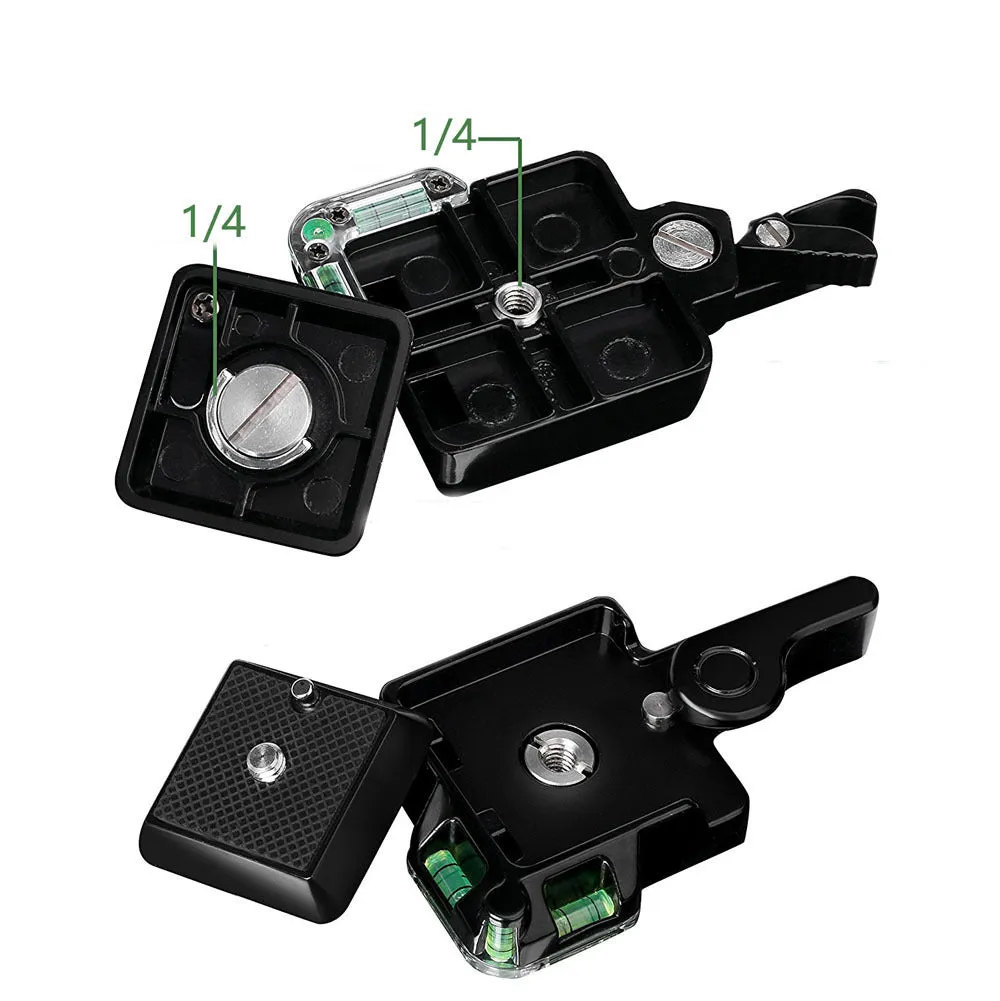 Black universal quick release seat plate for PTZ tripod, 4x4cm plate, compatible with iPhone and SLR cameras