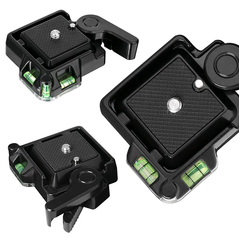 Black universal quick release seat plate for PTZ tripod, 4x4cm plate, compatible with iPhone and SLR cameras