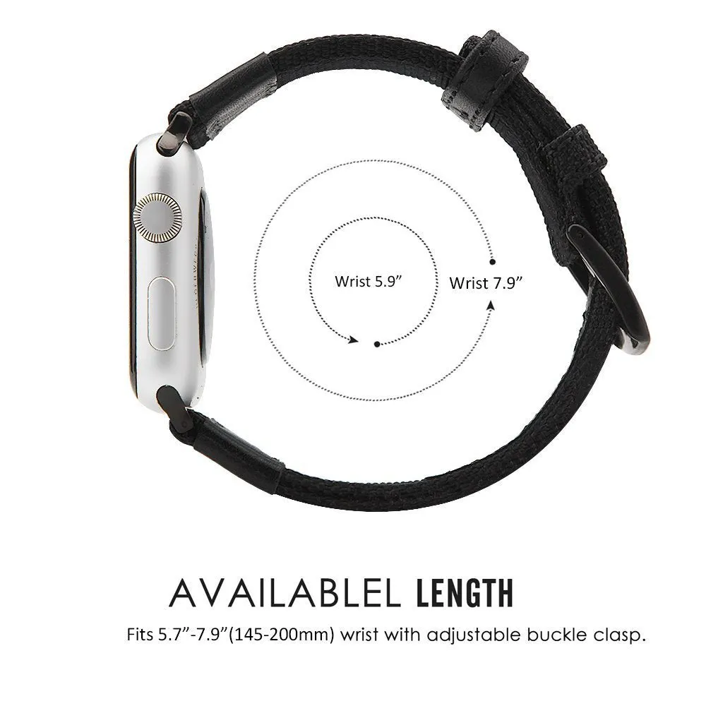Waterproof stain resistant nylon canvas watch strap in black for 42mm smartwatch armband type