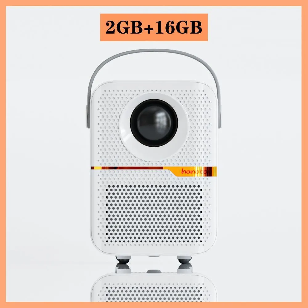 P10 portable Android projector in black or white with 720p resolution and 400 lumens brightness