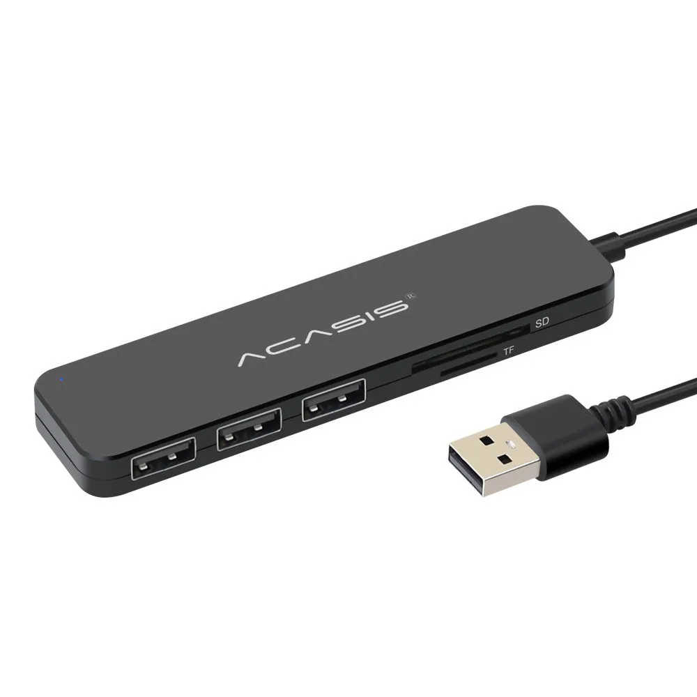 Black USB 2.0 and 3.0 hub card reader with 5 Gbps speed and 20cm cable