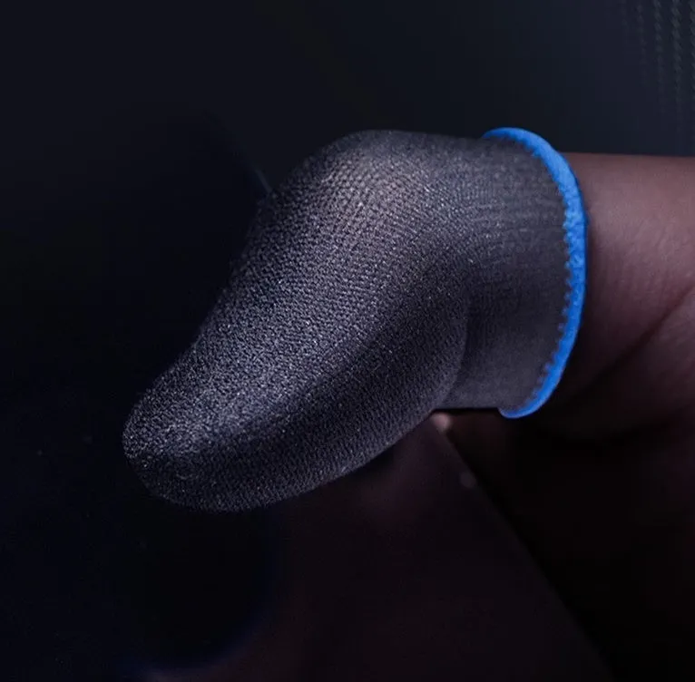 Blue carbon fibre gameplay hand finger joystick cover with 18-pin dense knitting texture