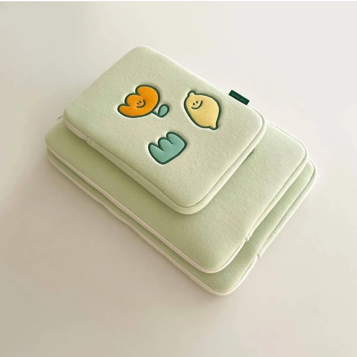 Niche design lemon embroidery flower cotton laptop bag in clutch style with zipper and soft handle
