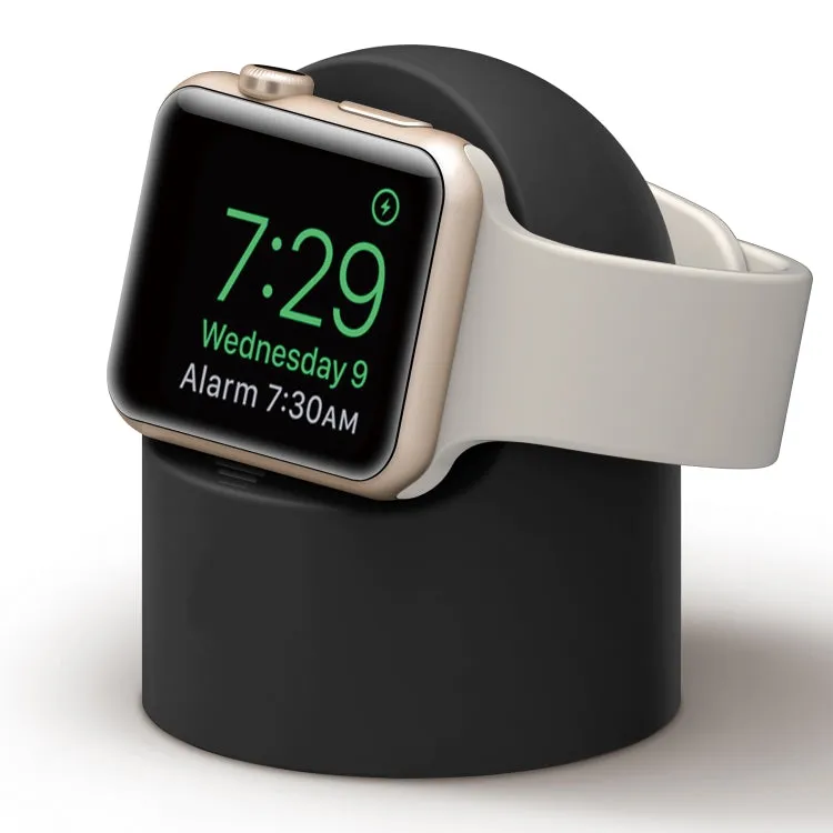 Small silicone watch charging stand in Black compatible with iWatch 5th generation on a desktop
