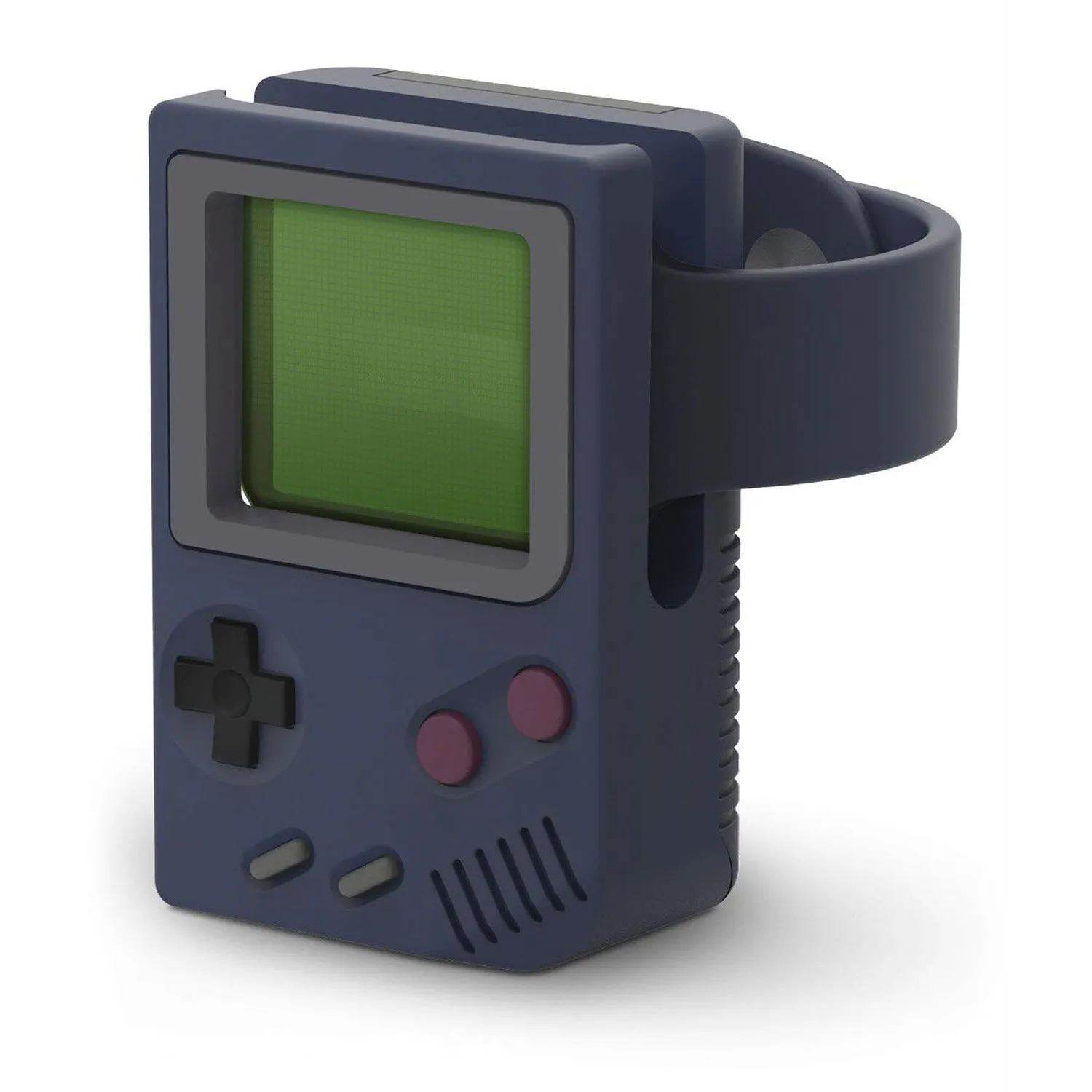 Small silicone watch charging stand in Black compatible with iWatch 5th generation on a desktop