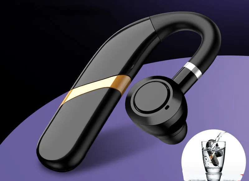 X9 model ear-hanging Bluetooth headset in black with charging compartment for hands-free calls