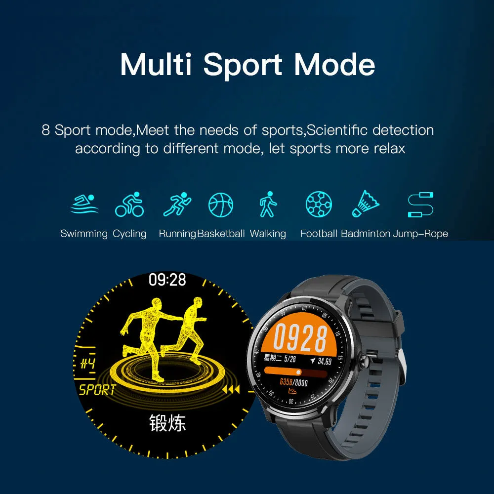 Square green smart watch with touch screen displaying heart rate and multi-sport mode