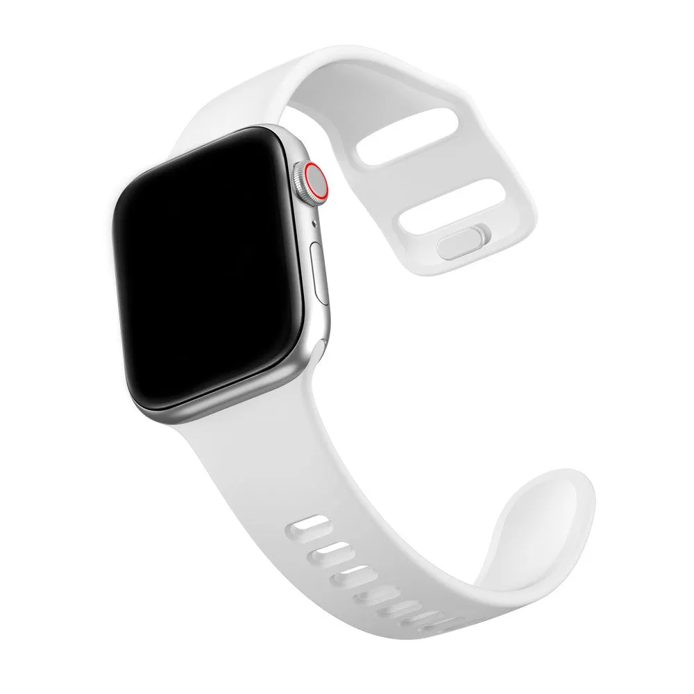 Liquid silicone Apple Watch strap in solid colour, compatible with 38mm to 44mm models, black band shown