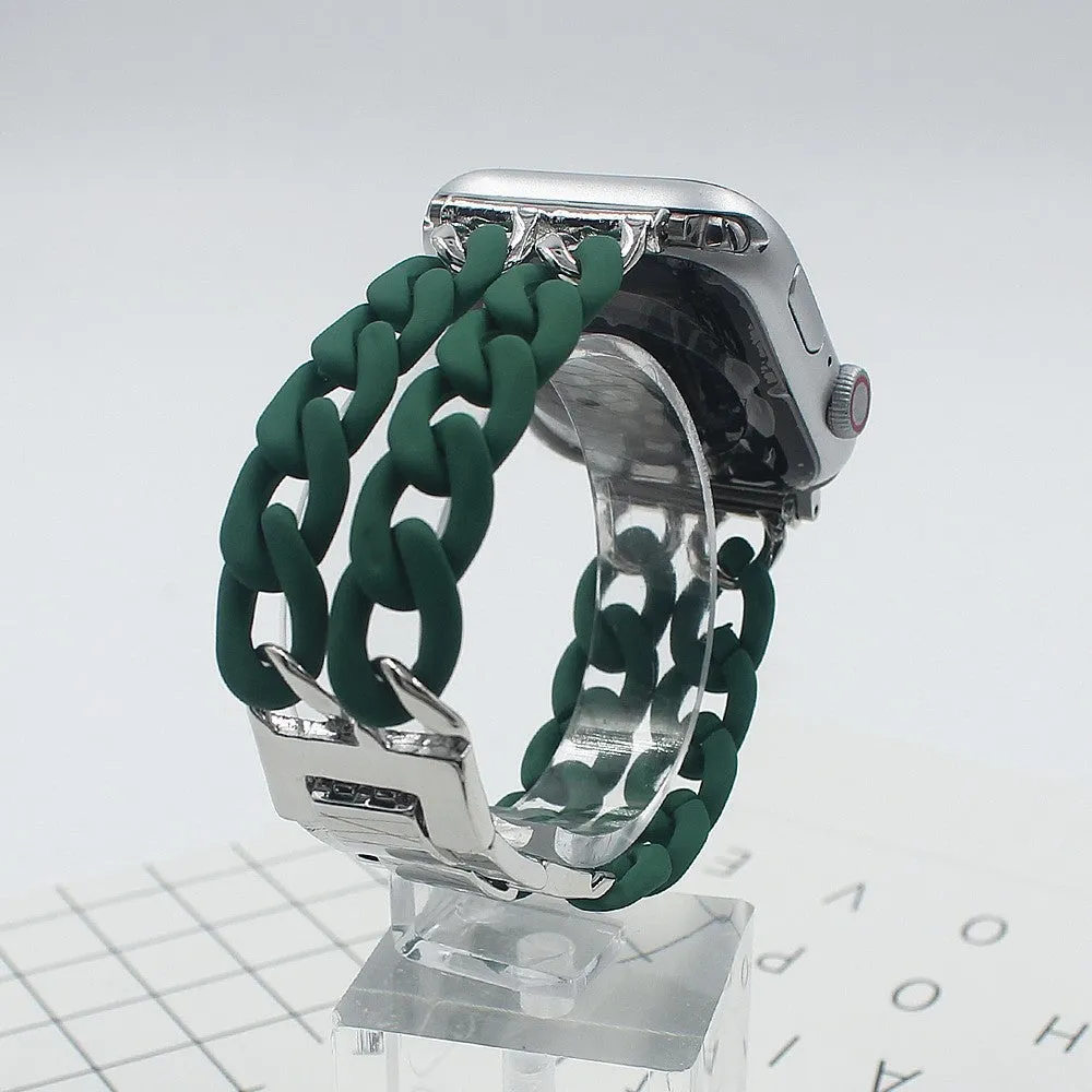 Resin splicing metal denim chain watch strap in multiple colours for 38mm 42mm smartwatches